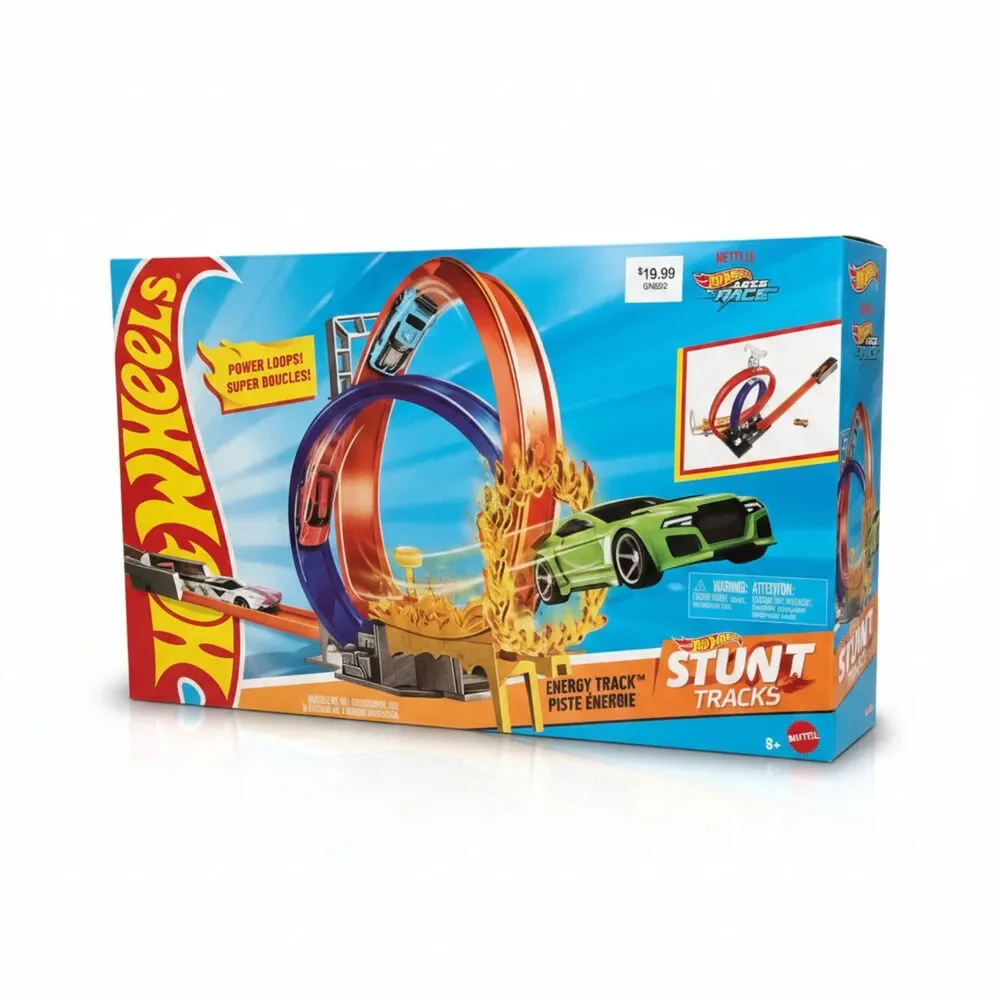 Hot Wheels Let's Race Energy Track Double Loop Stunt Set NWT GND92